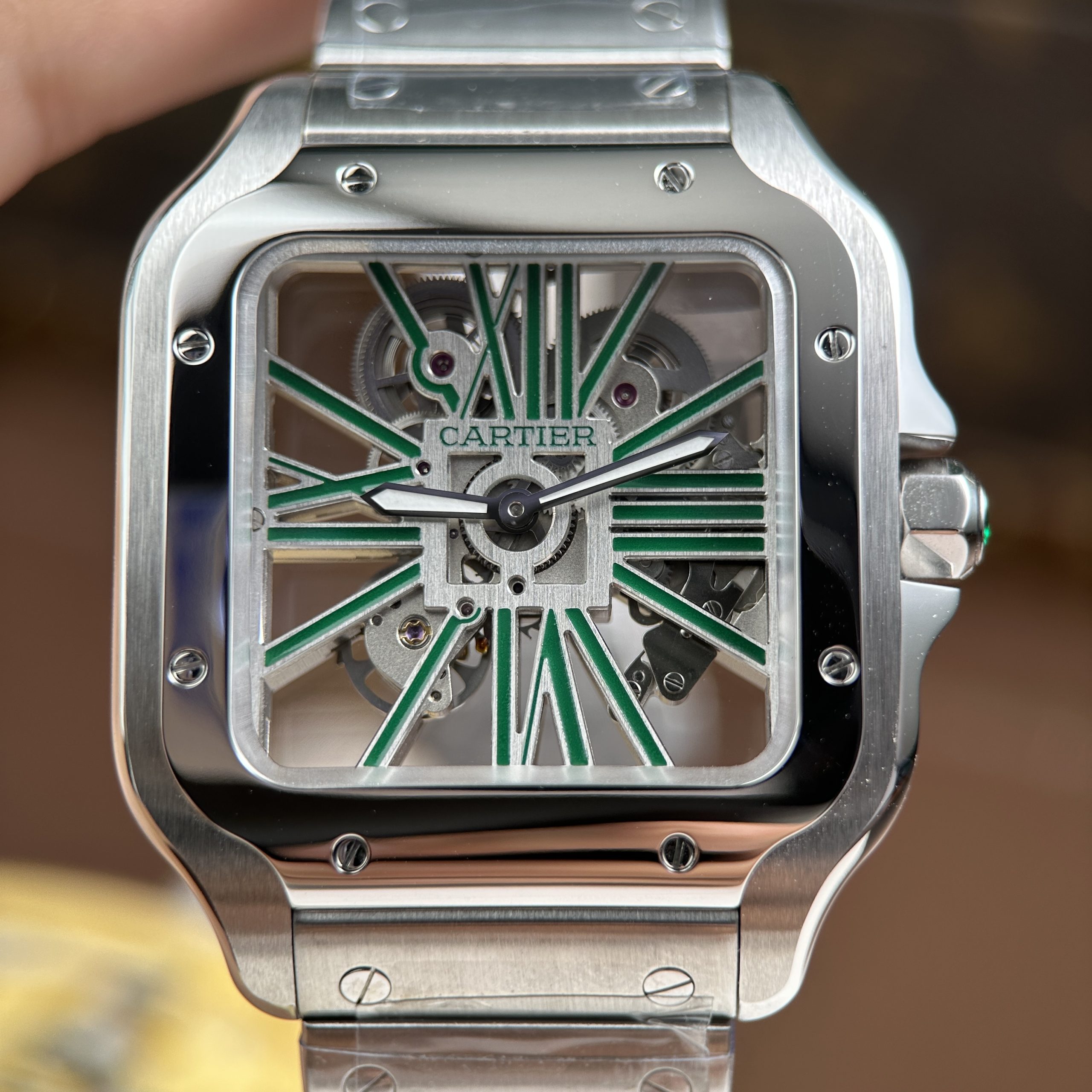 Cartier Santos de Cartier Skeleton Rep 11 Watch Demi Green Dial Factory MLF 39.8mm - Image 3