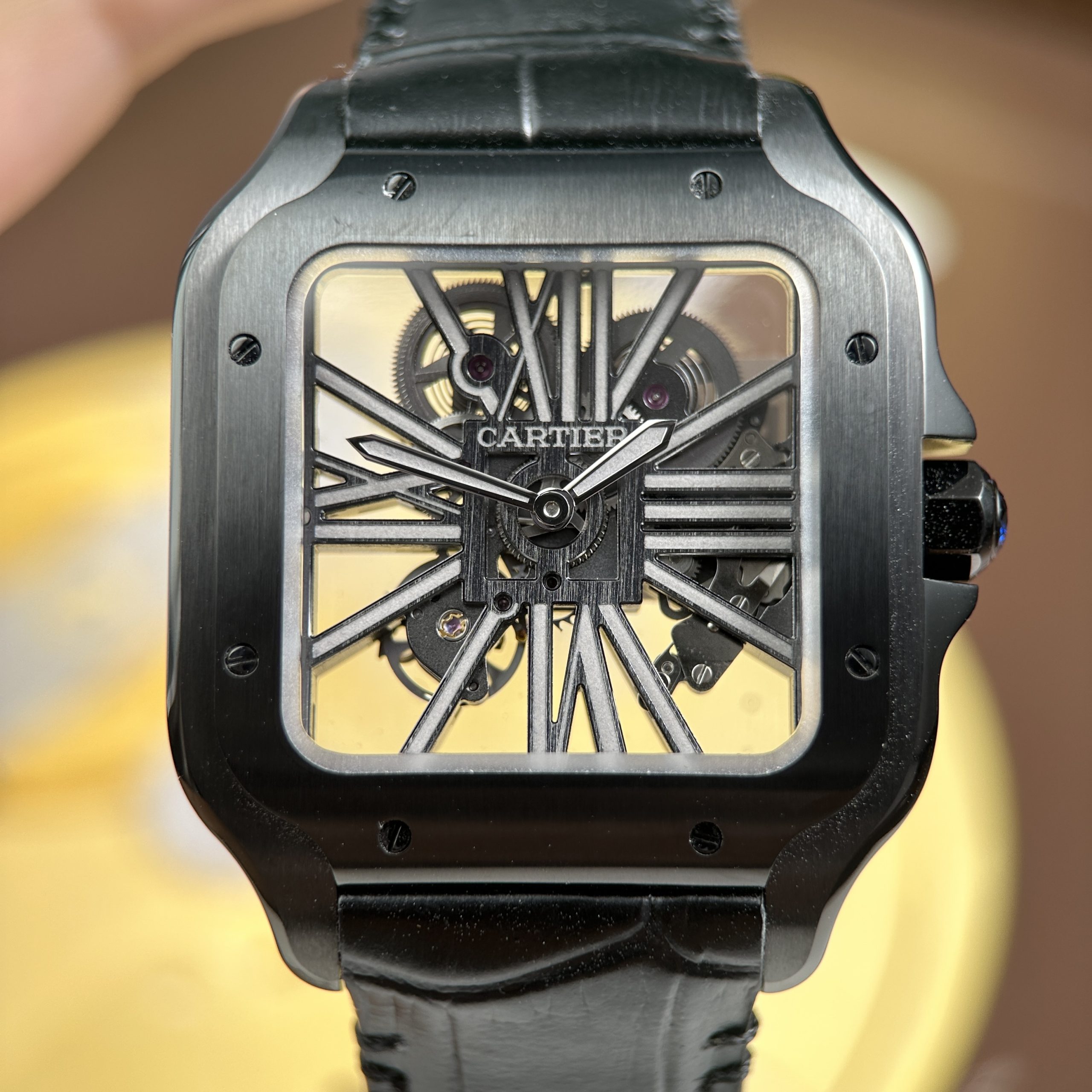 Cartier Santos de Cartier Rep High-End Skeleton Black Leather Strap Factory MLF 39.8mm - Image 4