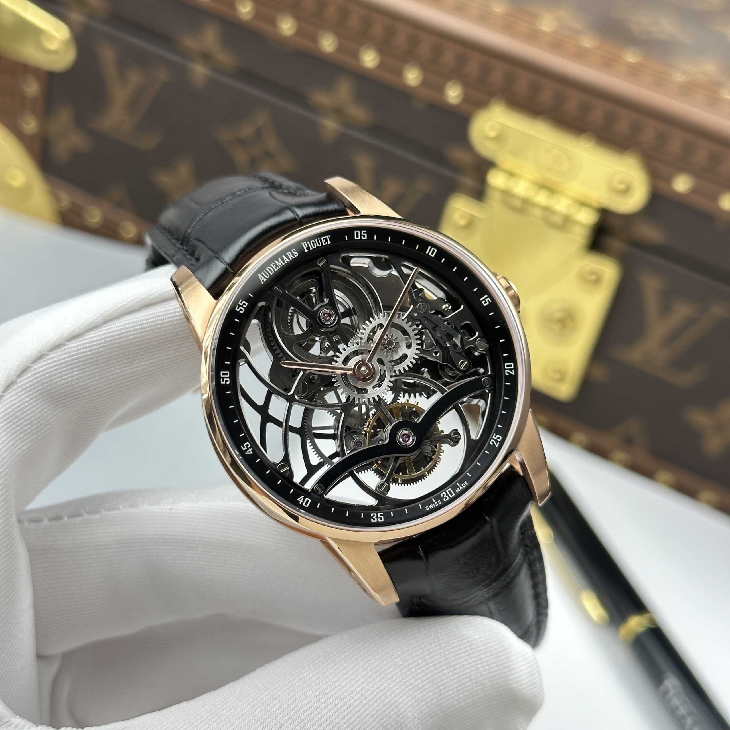 Audemars Piguet 26600 Replica Luxury Tourbillon Openwork Rose Gold Plated Leather Strap 41mm - Image 3