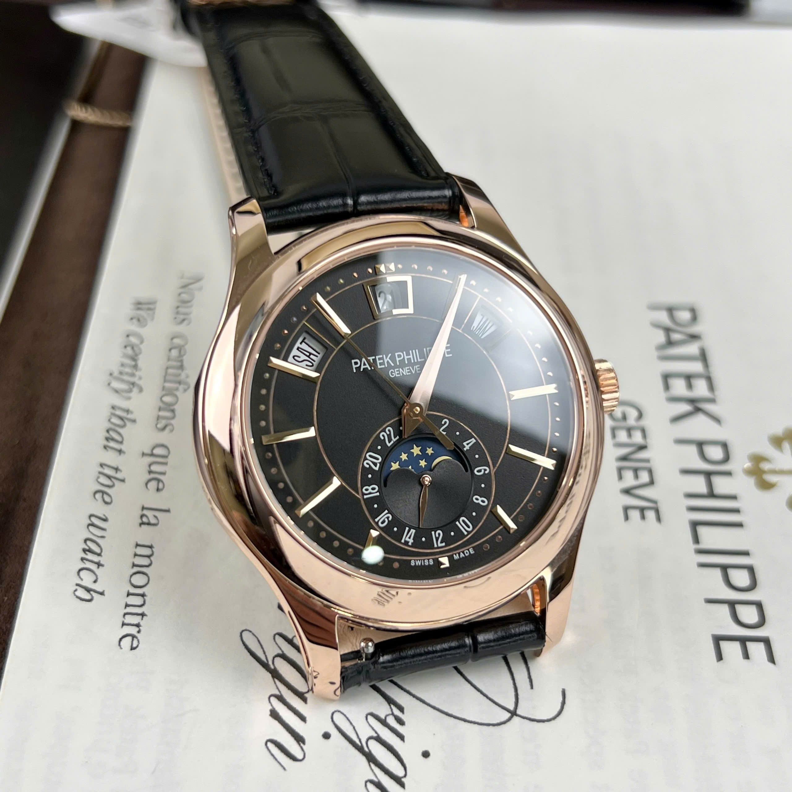 Patek Philippe 5205R 18K Gold Wrapped Black Leather Strap GR Factory 40mm - Image 3