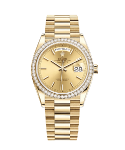 Rolex Day-Date 36 128348RBR Yellow Gold Diamond Bezel Champagne Dial