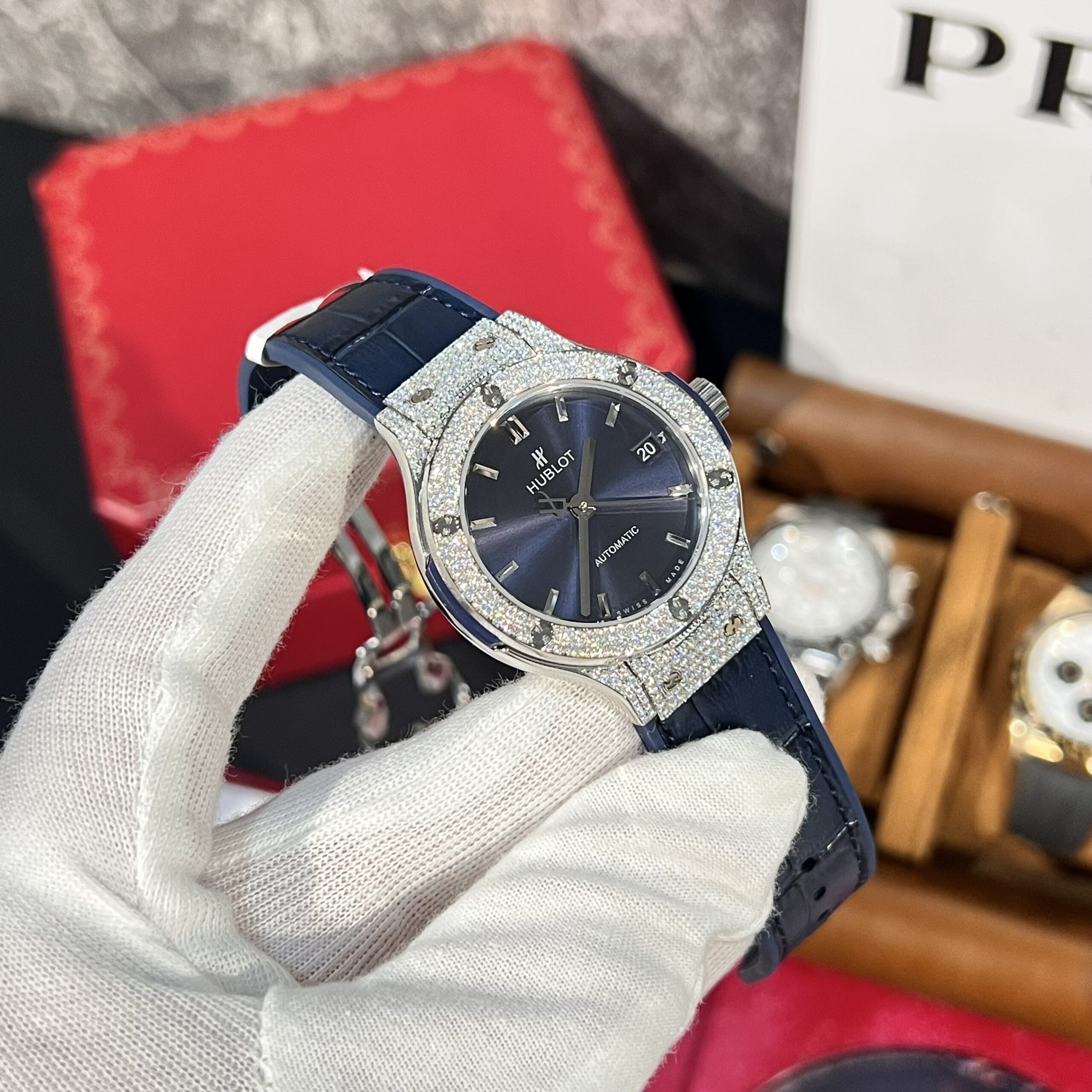 Hublot Classic Fusion Titanium Custom Diamonds Moissanite Leaher Blue 38mm - Image 4