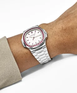 Alternative view of Patek Philippe Nautilus 5711/112P-010 Platinum White Dial Ruby Bezel