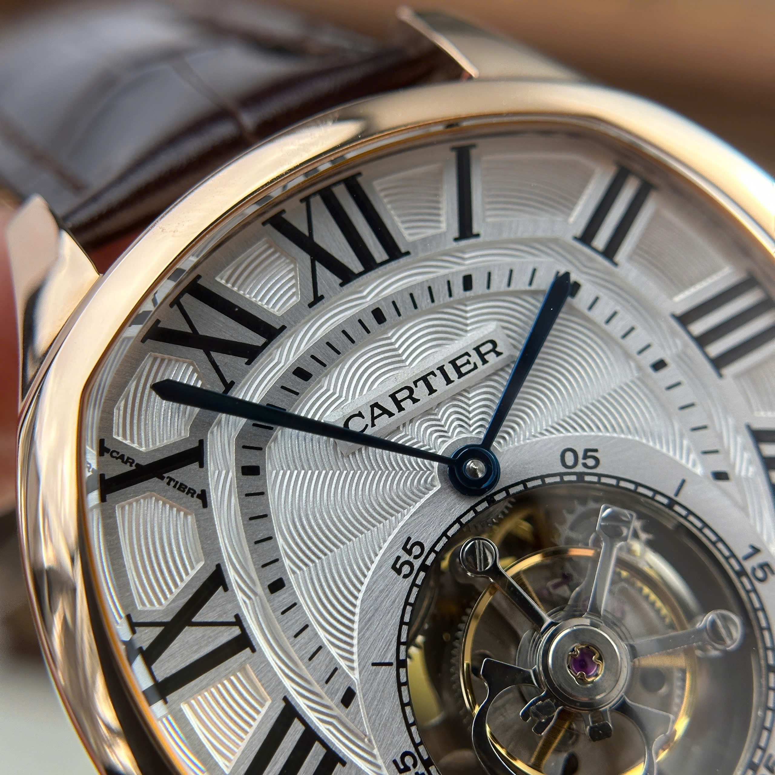 Cartier Drive Tourbillon Replica 11 Watch Guiloche Dial Brown Leather Strap 41mm - Image 5