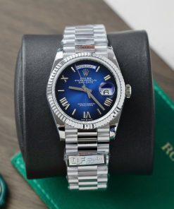 Alternative view of Rolex Day-Date 128236 Rep 11 Blue Dial Roman Numerals Weight 159gr Factory QF 36mm
