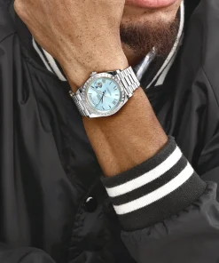 Alternative view of Rolex Day-Date 40 228396TBR Platinum Ice Blue Roman Dial Diamond Bezel (2025)