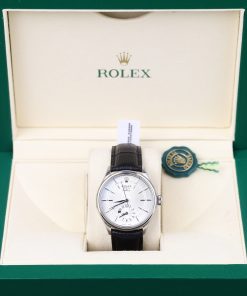 Rolex Cellini Dual Time 50525 Replica Watch Silver Dial Leather Strap KZ Factory 39mm