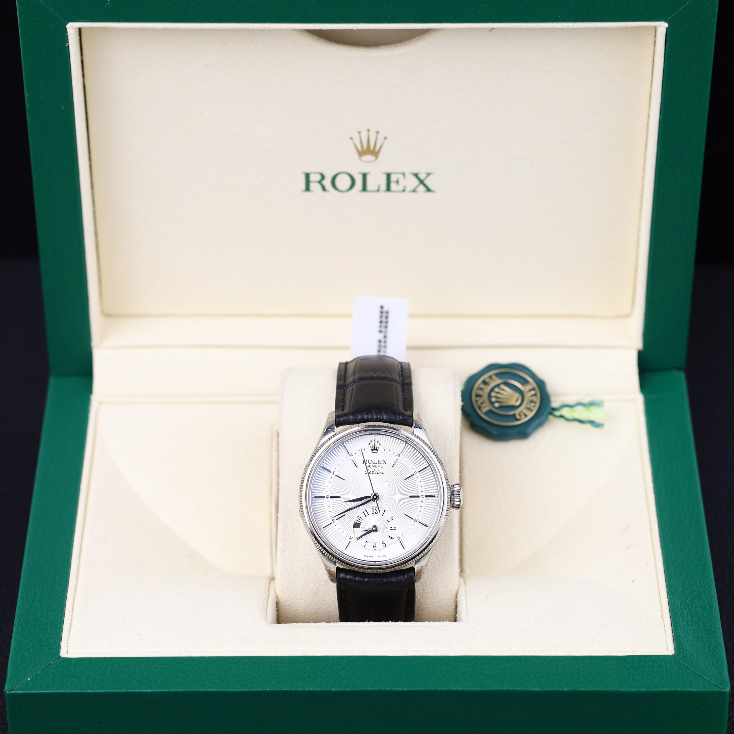 Rolex Cellini Dual Time 50525 Replica Watch Silver Dial Leather Strap KZ Factory 39mm
