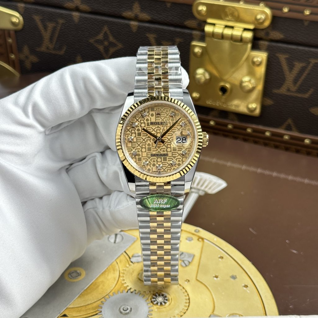 Đồng Hồ Rolex DateJust Chế Tác 11 Demi Vàng Mặt Hoạ Tiết Vi Tính Nhà Máy AR 36mm