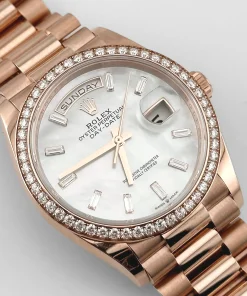 Alternative view of Rolex Day-Date 36 128345RBR Rose Gold Mother of Pearl Diamond Bezel