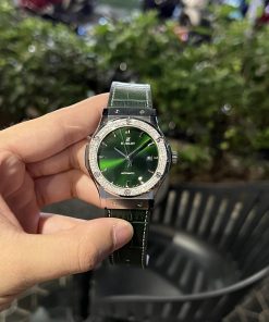 Alternative view of Hublot Classic Fusion Titanium Custom Diamonds Moissanite Green Dial 42mm