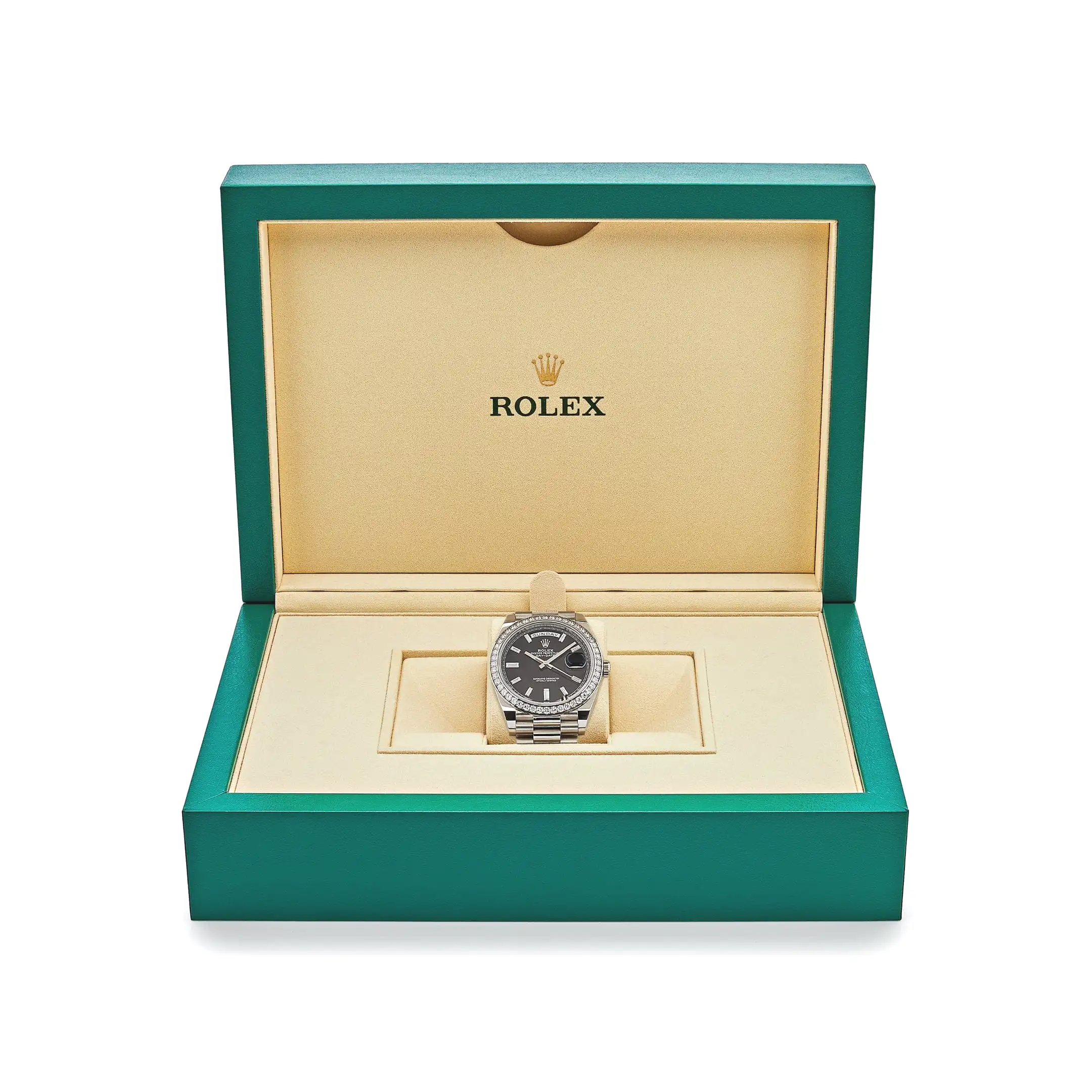 Rolex Day-Date 40 228349RBR White Gold Diamond Bezel Black Dial - Image 7