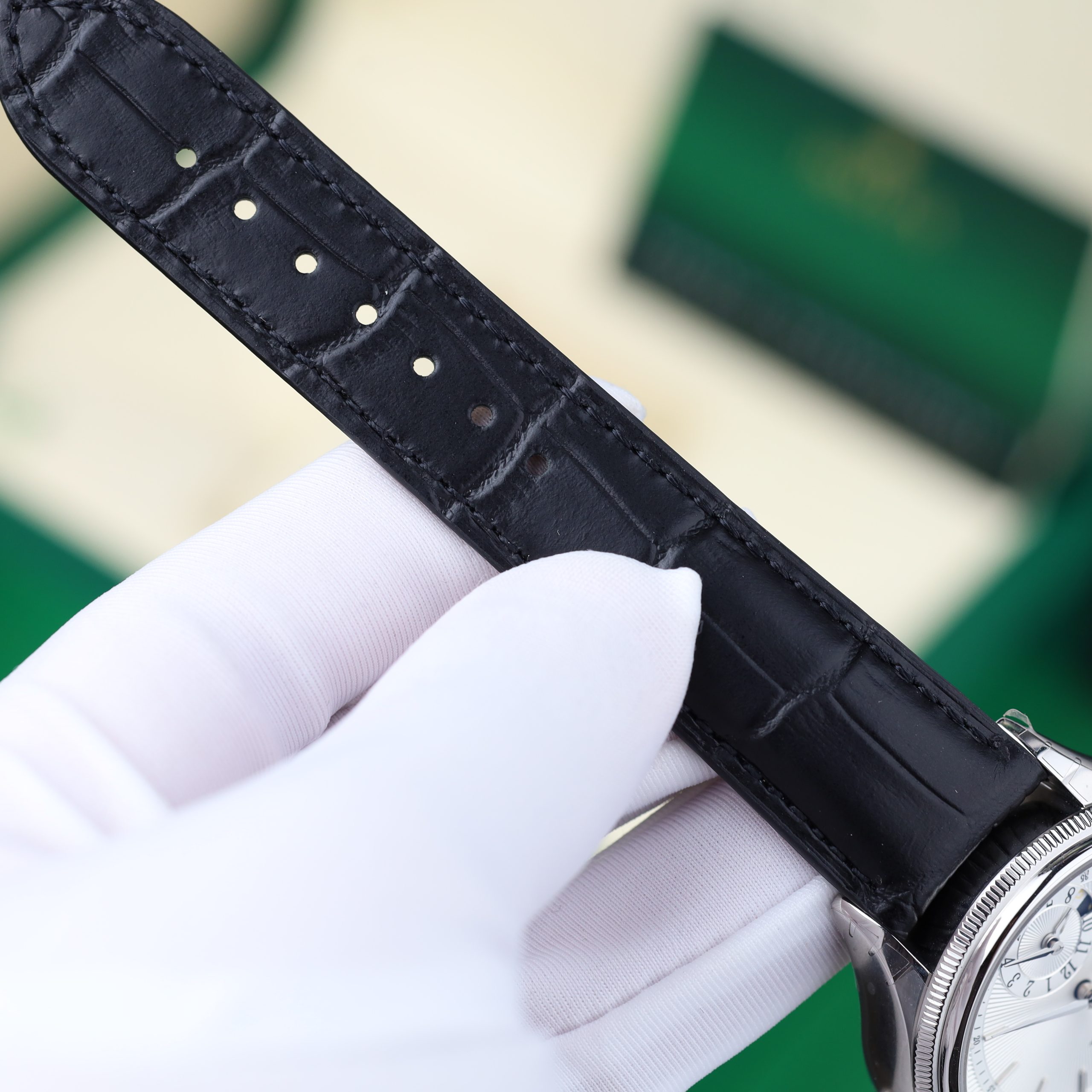 Rolex Cellini Dual Time 50525 Replica Watch Silver Dial Leather Strap KZ Factory 39mm - Image 7