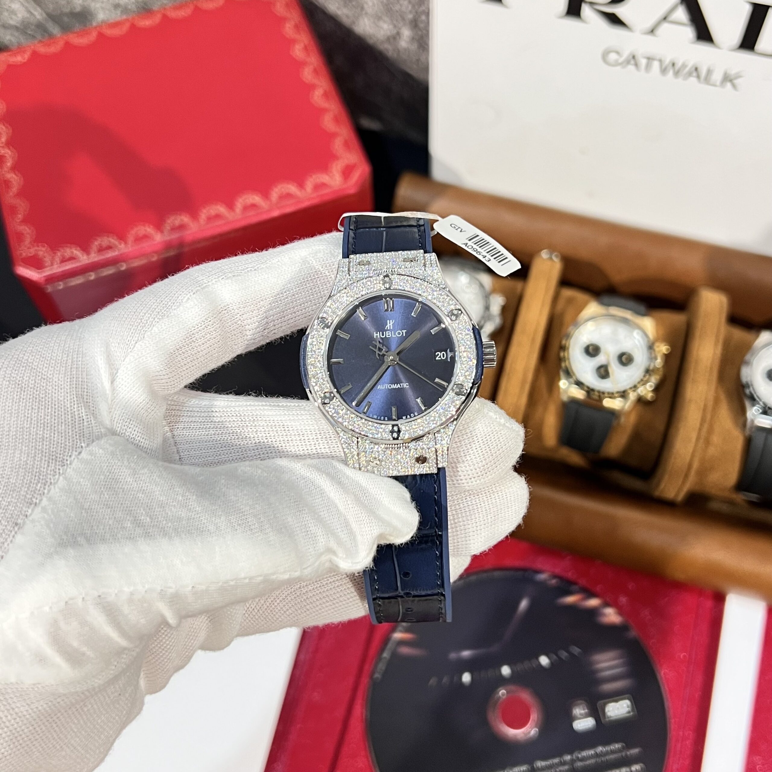 Hublot Classic Fusion Titanium Custom Diamonds Moissanite Leaher Blue 38mm