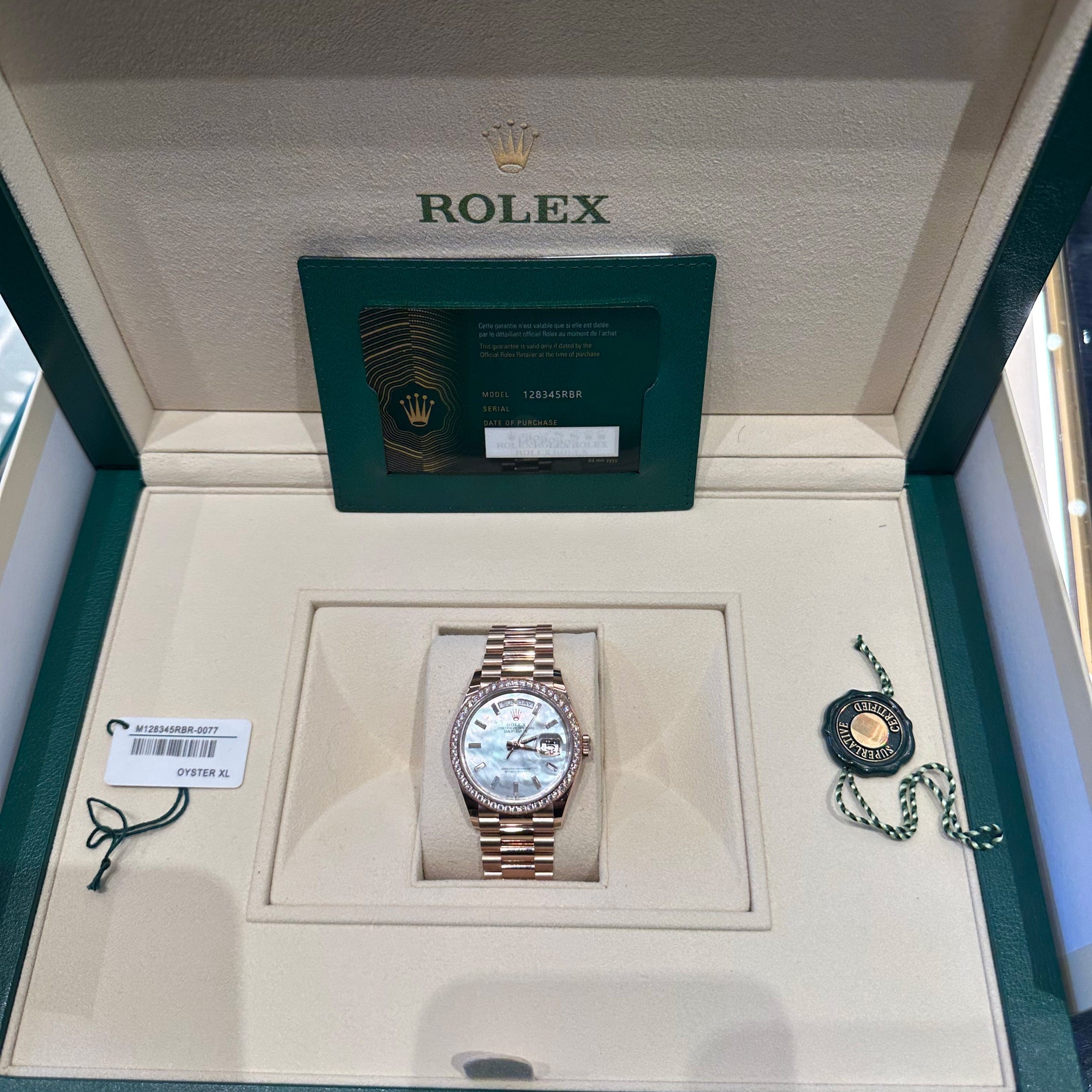 Rolex Day-Date 36 128345RBR Rose Gold Mother of Pearl Diamond Bezel - Image 11