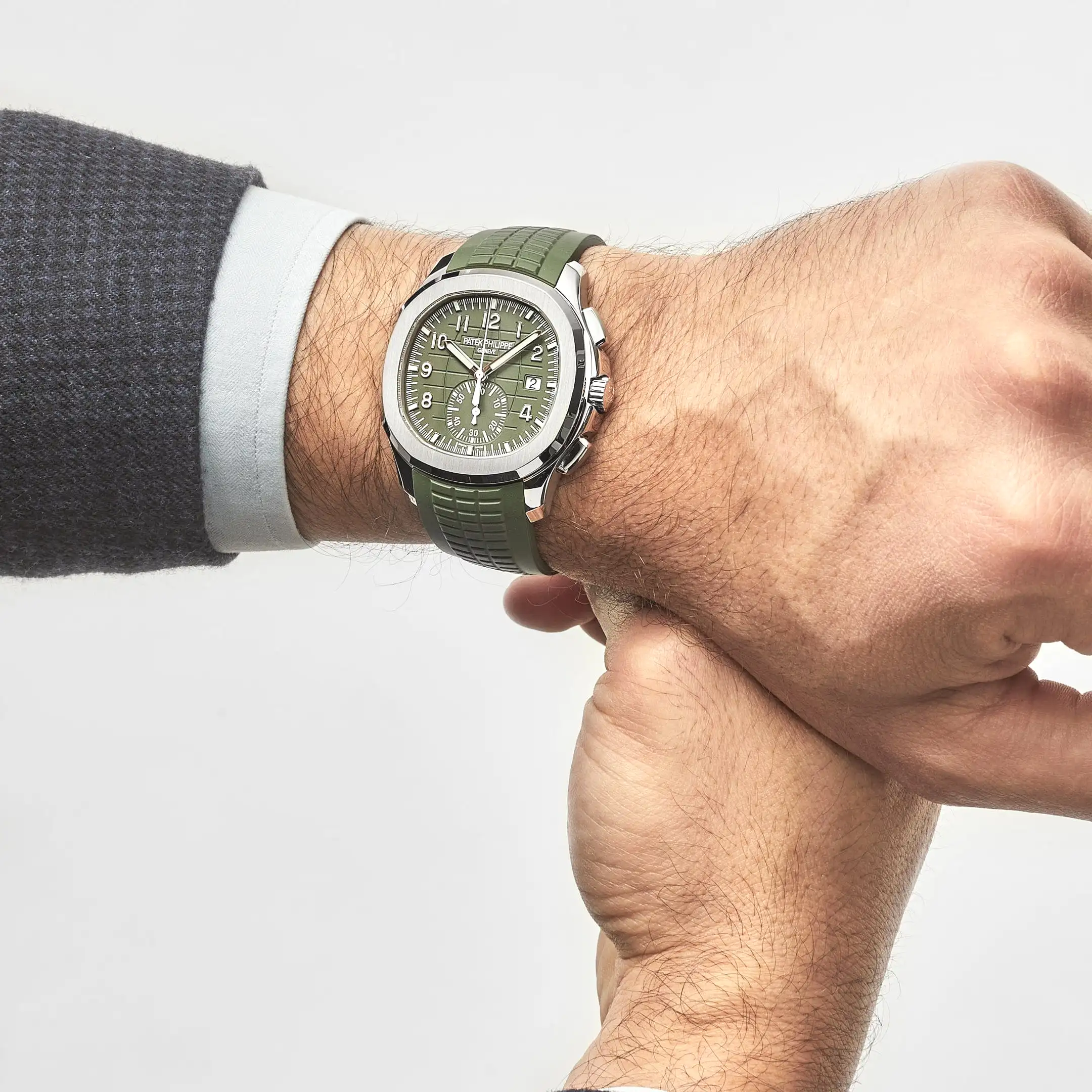 Patek Philippe Aquanaut 5968G-010 Chronograph White Gold Khaki Green Dial - Image 2