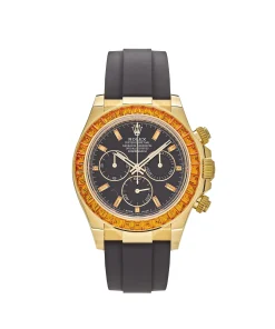 Rolex Daytona 116588SACO Yellow Gold Orange Sapphire Bezel Black Diamond Dial