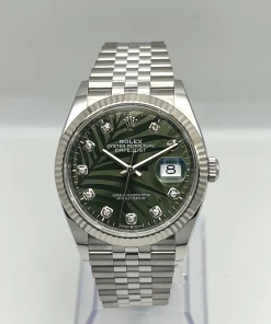 Alternative view of Rolex Datejust 36 126234 White Gold Stainless Steel Palm Motif Diamond Dial Jubilee