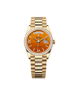Rolex Day-Date 36 128348RBR Yellow Gold Carnelian Dial Diamond Bezel