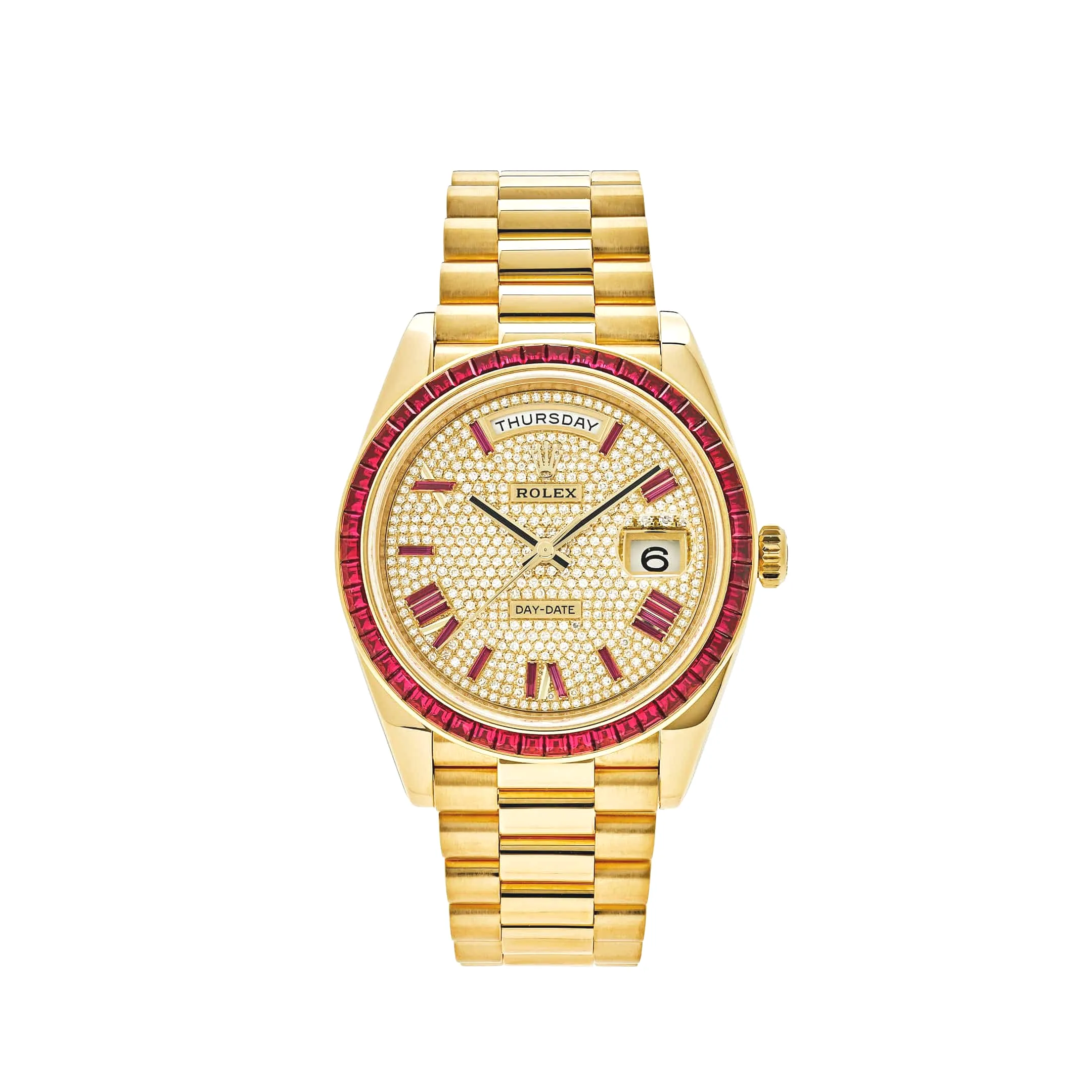 Rolex Day-Date 40 228398TRU Yellow Gold Roman Dial Ruby Bezel
