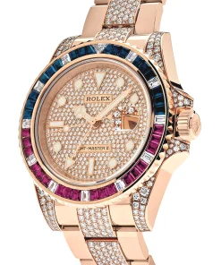 Alternative view of Rolex GMT-Master II 126755SARU Rose Gold Sapphire and Ruby Diamond Pave