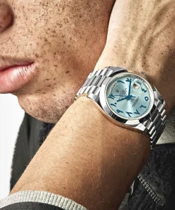 Alternative view of Rolex Day-Date 40 228206  Platinum Ice Blue Arabic Dial Smooth Dial