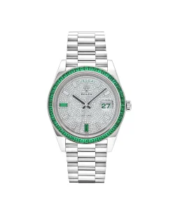 Rolex Day-Date 40 228396TEM Platinum Diamond Dial Emerald Bezel