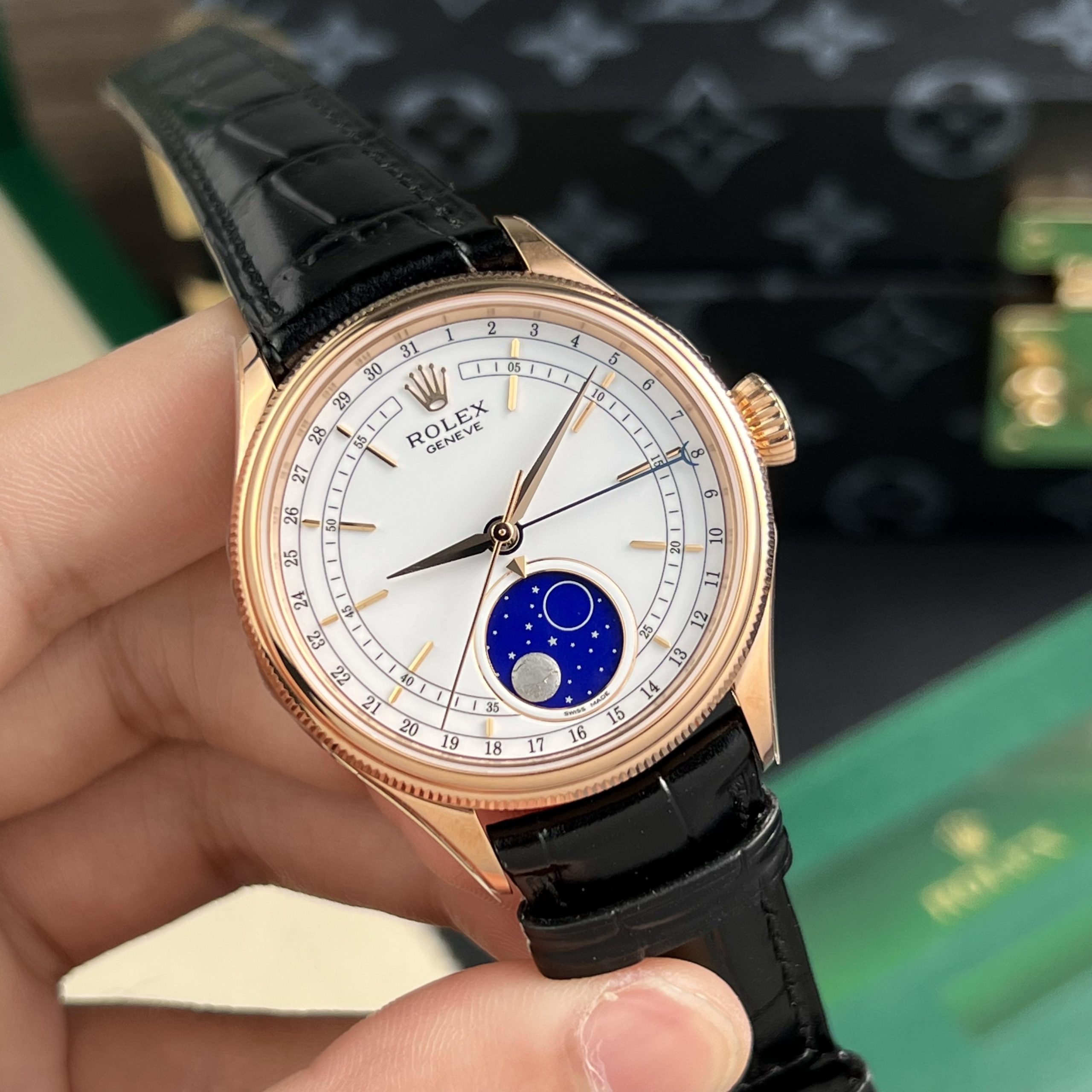 Rolex Cellini 50535 Replica Watch Everose Gold Leather Strap 39mm