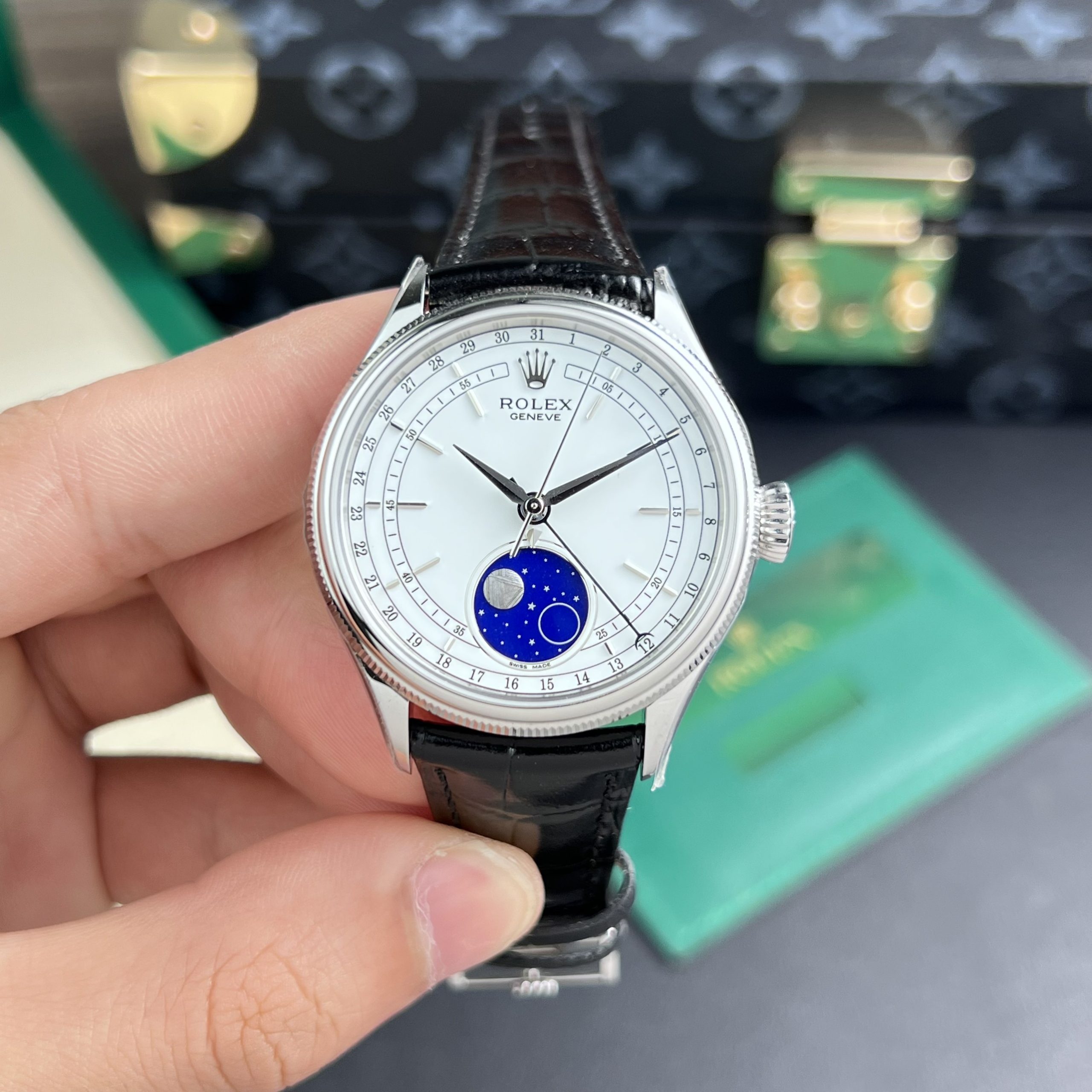 Rolex Cellini 50535 Replica Watch Sliver Leather Strap Best Quality 39mm - Image 3